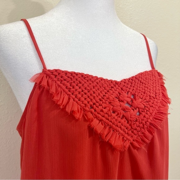 Banana Republic Pink Red Coral Sleeveless Macrame Embellished Cami Tank Top Sz S - Picture 3 of 11